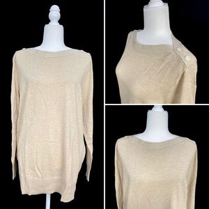 NWT LOFT Oat Heather Faux Cashmere Button Shoulder Tunic Sweater Size Large